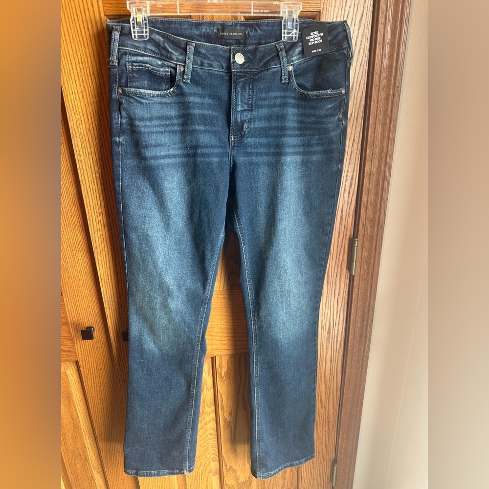 Silver Jeans 33x33 Elyse Comfort Fit Mid Rise Slim Bootcut Jeans Dark Wash